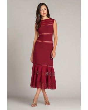 Tadashi Shoji Official Online Boutique Fiora Pintuck Illusion Midi Dress - Red