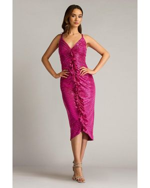 Tadashi Shoji Official Online Boutique Abby Sequin Ruffle Midi Dress - Red