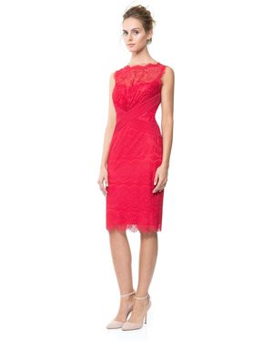 Tadashi Shoji Official Online Boutique Chantilly Lace Boatneck Sheath - Red