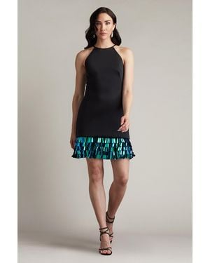 Tadashi Shoji Selena Neoprene Sequin-Fringe Mini Dress - Blue