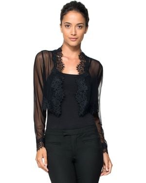 Tadashi Shoji Official Online Boutique Lace Trimmed Mesh Bolero - Black
