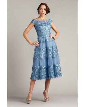 Tadashi Shoji Official Online Boutique Adriane Floral Embroidered Tea-Length Dress - Blue