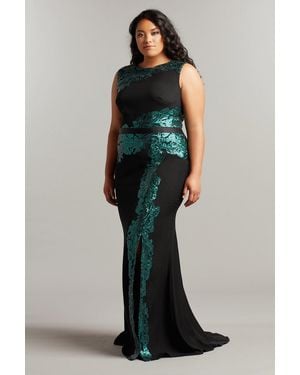 Tadashi Shoji Official Online Boutique Elanur Sequin & Crepe Belted Pencil Gown-Plus Size - Multicolor