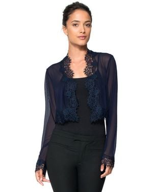 Tadashi Shoji Official Online Boutique Lace Trimmed Mesh Bolero - Blue