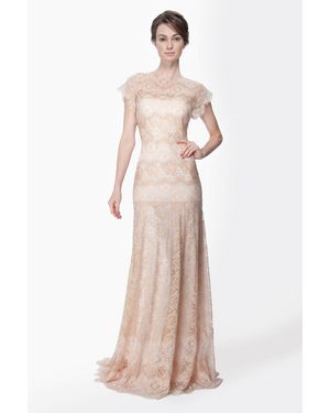 Tadashi Shoji Official Online Boutique Chantilly Lace Drop Sleeve Gown - Natural