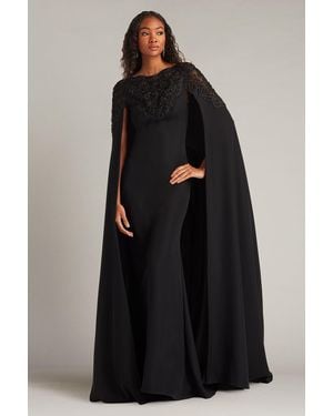 Tadashi Shoji Massaro Embroidered Cape Gown - Black