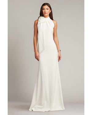 Tadashi Shoji Official Online Boutique Sims Shoulder Bow Halter Gown - White