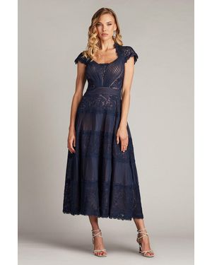 Tadashi Shoji Official Online Boutique Boette Lace Tea-Length Dress - Blue