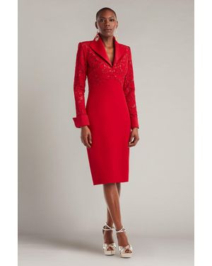 Tadashi Shoji Rovet Collar Dress-Chrnu - Red