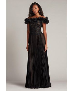 Tadashi Shoji Official Online Boutique Margaux Off-Shoulder Floral Ruffle Trim Gown - Black