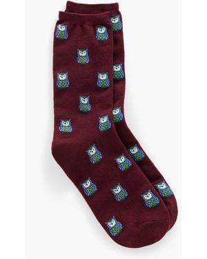 Talbots Whimsy Owl Trouser Socks - Red