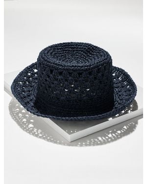 Talbots Crochet Straw Mixed Stitch Bucket Hat - Blue