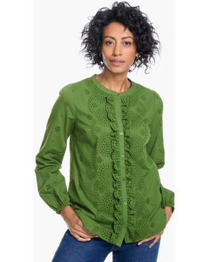 Talbots Eyelet Button Front Top - Green