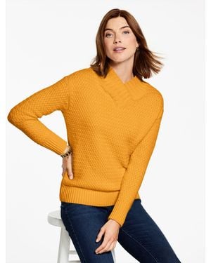 Talbots Textured V-neck Pullover Jumper - Orange