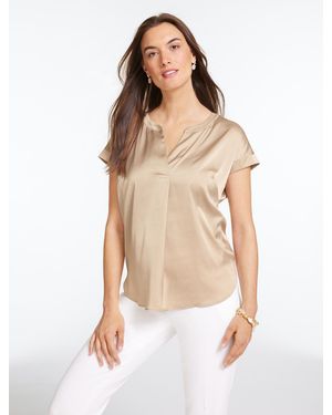 Talbots Soft Satin Charmeuse Split Neck Top - White