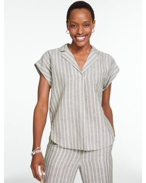 Talbots Extended Shoulder Washed Linen Popover Shirt - White