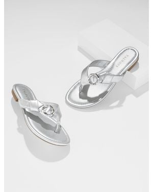 Talbots Gia Buckle Metallic Thong Sandals - White