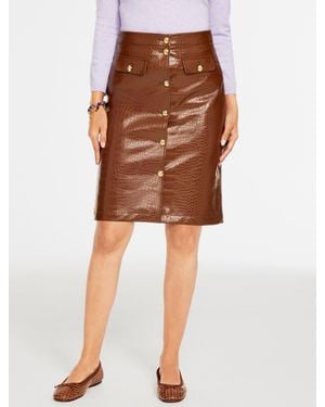 Talbots Croc Faux Leather A-line Skirt - Brown