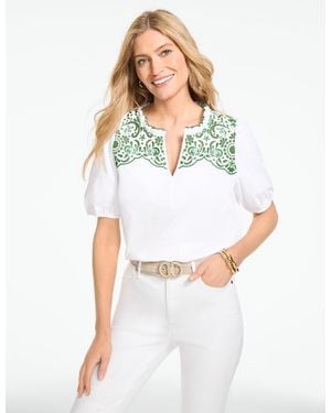 Talbots Embroidered Poplin Top - White