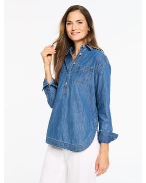 Talbots Denim Boyfriend Popover Shirt Eden Blue Wash