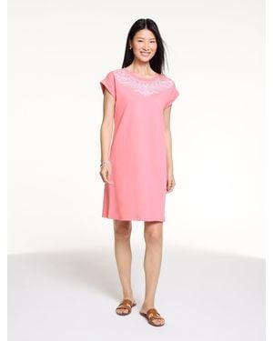 Talbots Embroidered French Terry Shift Dress - Pink