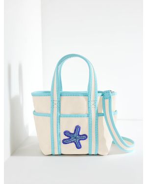 Talbots Beaded Seashell Canvas Tote - Blue