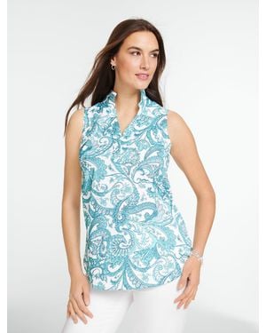 Talbots Sleeveless Non-iron Tunic Popover Shirt - Blue