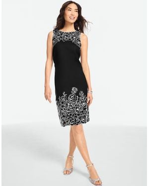 Talbots Rsvp Floral Embroidered Linen Sleeveless Shift Dress - Black