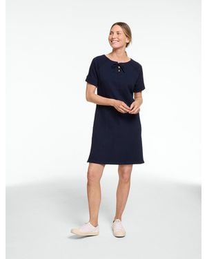 Talbots Crinkle Gauze Short Sleeve Lace-up Dress - Blue