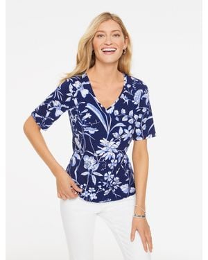 Talbots Elbow Sleeve V-neck T-shirt - Blue