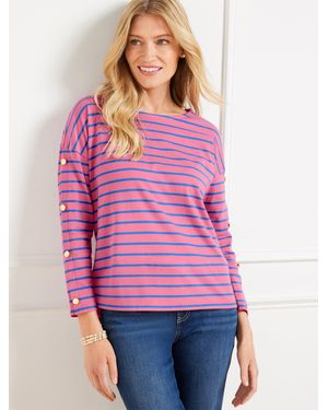 Talbots Button Sleeve Crewneck T-shirt - Purple