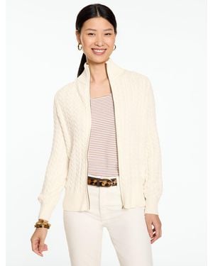 Talbots Cable Knit Full-zip Cardigan Jumper - Natural