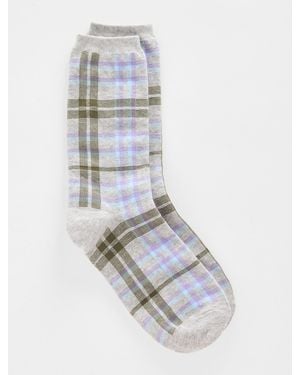 Talbots Dusk Plaid Trouser Socks - White
