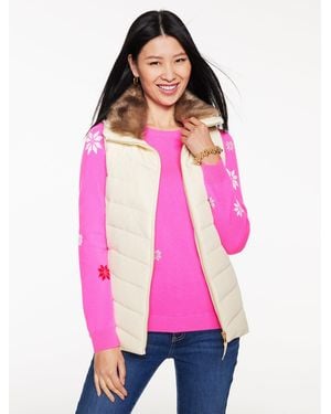 Talbots Faux Fur Collar Down Puffer Vest - Pink