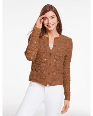 Talbots Open Stitch Crewneck Cardigan Jumper - Brown