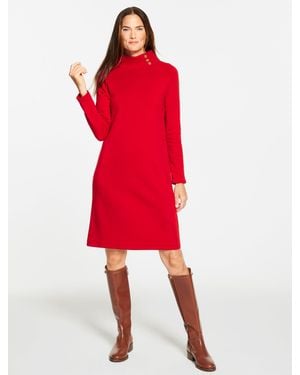 Talbots Fleece Side Button Turtleneck Dress - Red