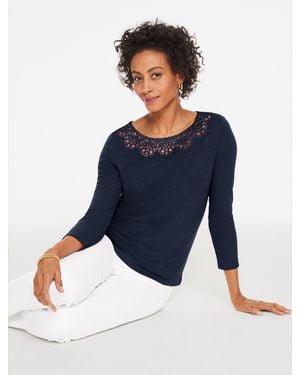 Talbots Lace Trim Crewneck Top - Blue