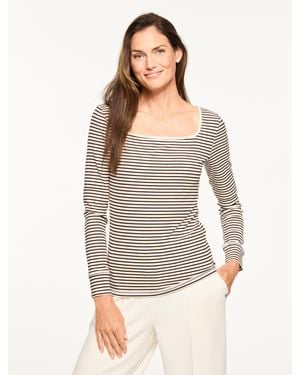 Talbots Ribbed Square Neck T-shirt - Gray