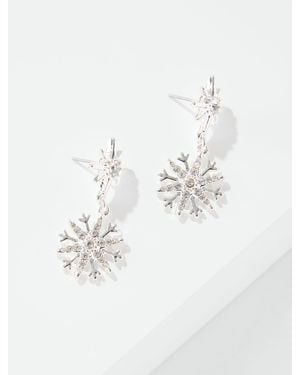 Talbots Sparkling Snowflakes Drop Earrings - White