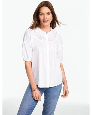 Talbots Lace Trim Button Front Voile Top - White