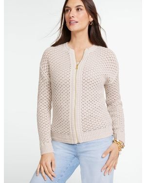 Talbots Open Stitch Full-zip Cardigan Jumper - White