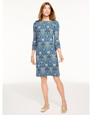 Talbots Effortless Jersey Button Shoulder Shift Dress - Blue