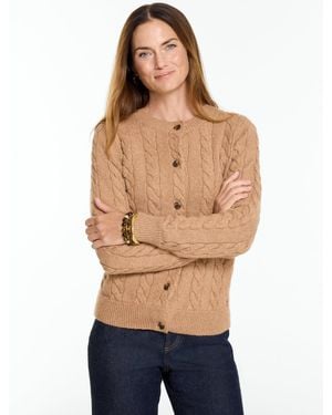 Talbots Cable Knit Crewneck Cardigan Sweater - Blue