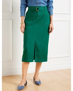 Talbots Belted Twill Midi Skirt - Green