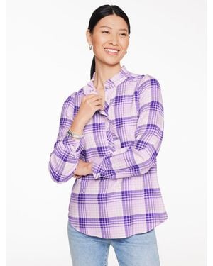Talbots Metallic Ruffle Popover Shirt - Purple