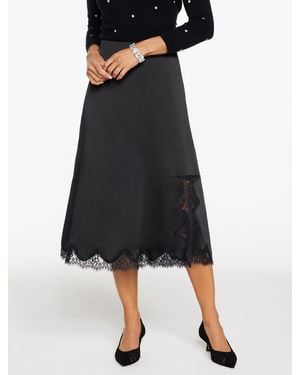 Talbots Lace Trim Satin Midi Skirt - Black