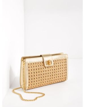 Talbots Metallic Leather Trim Caning Clutch - Natural