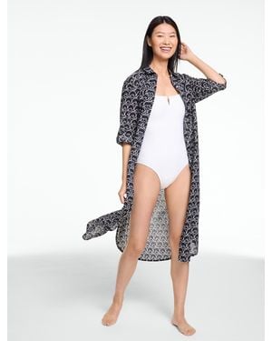 Talbots Aqua Club Lapping Waves Voile Long Shirt Cover-up - White