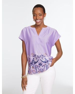 Talbots Soft Satin Charmeuse Split Neck Top - Purple