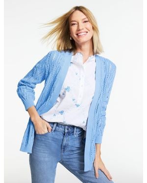 Talbots Cable Pointelle Cardigan Jumper - Blue